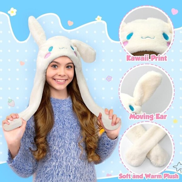 ⭐Women Anime Plush Dog Ear Moving Jumping Hat Fluffy Beanie Cap Cartoon Hat main image 5